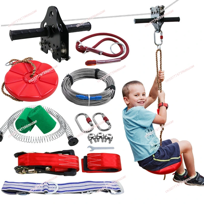 Outdoor Adventure Ziplines & Waterfall - Kids Zipline Kit Steel Cable Handheld