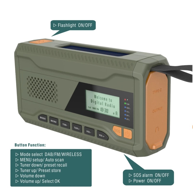 Emergency Radio Solar - DAB/FM Bluetooth Radio Outdoor Emergency Radio