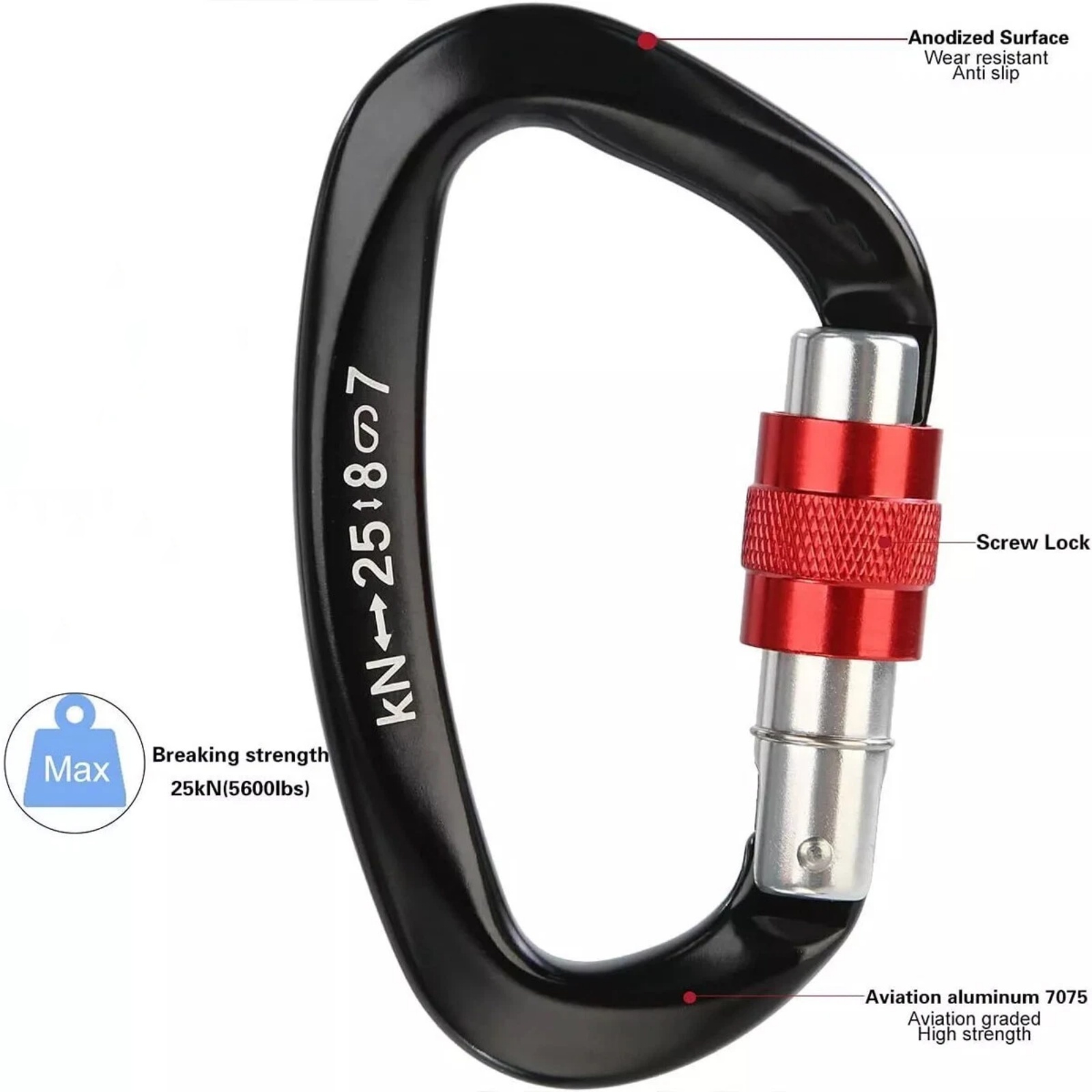 5Pcs/Set 25KN D-Shape Aluminum - đánh giá và giá Carabiner Locking D